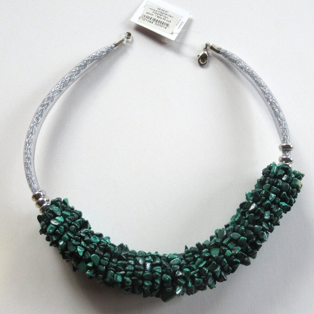 Necklace Bib Women Faux Malachite Chip Beads Green w/String Russia NWT